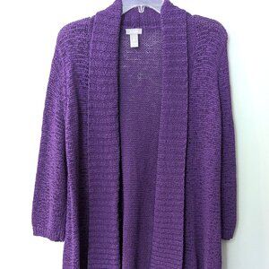 Chico's Women's Purple Open Knit 3/4 Sleeve Sweater. Size 2 (L/XL)